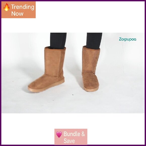 Women's Faux Suede Water Resistant Winter Boots Mid Calf Warm Fur Lined - Picture 8 of 8